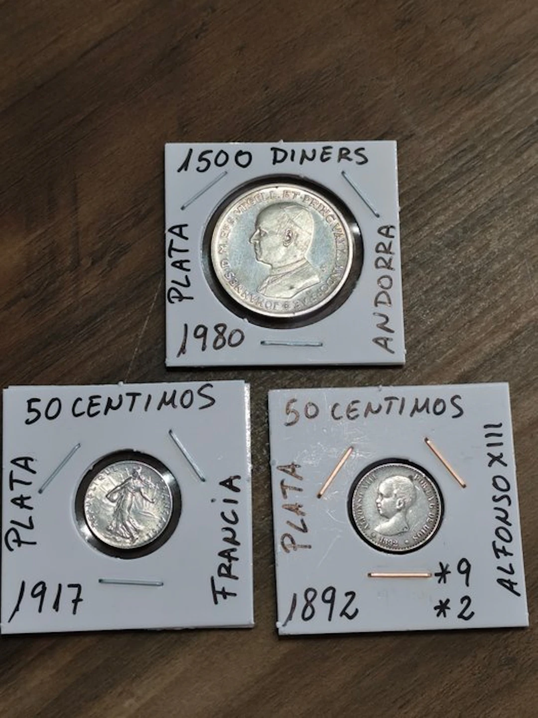 World. Lote de 3 monedas de plata de Andorra- España y...