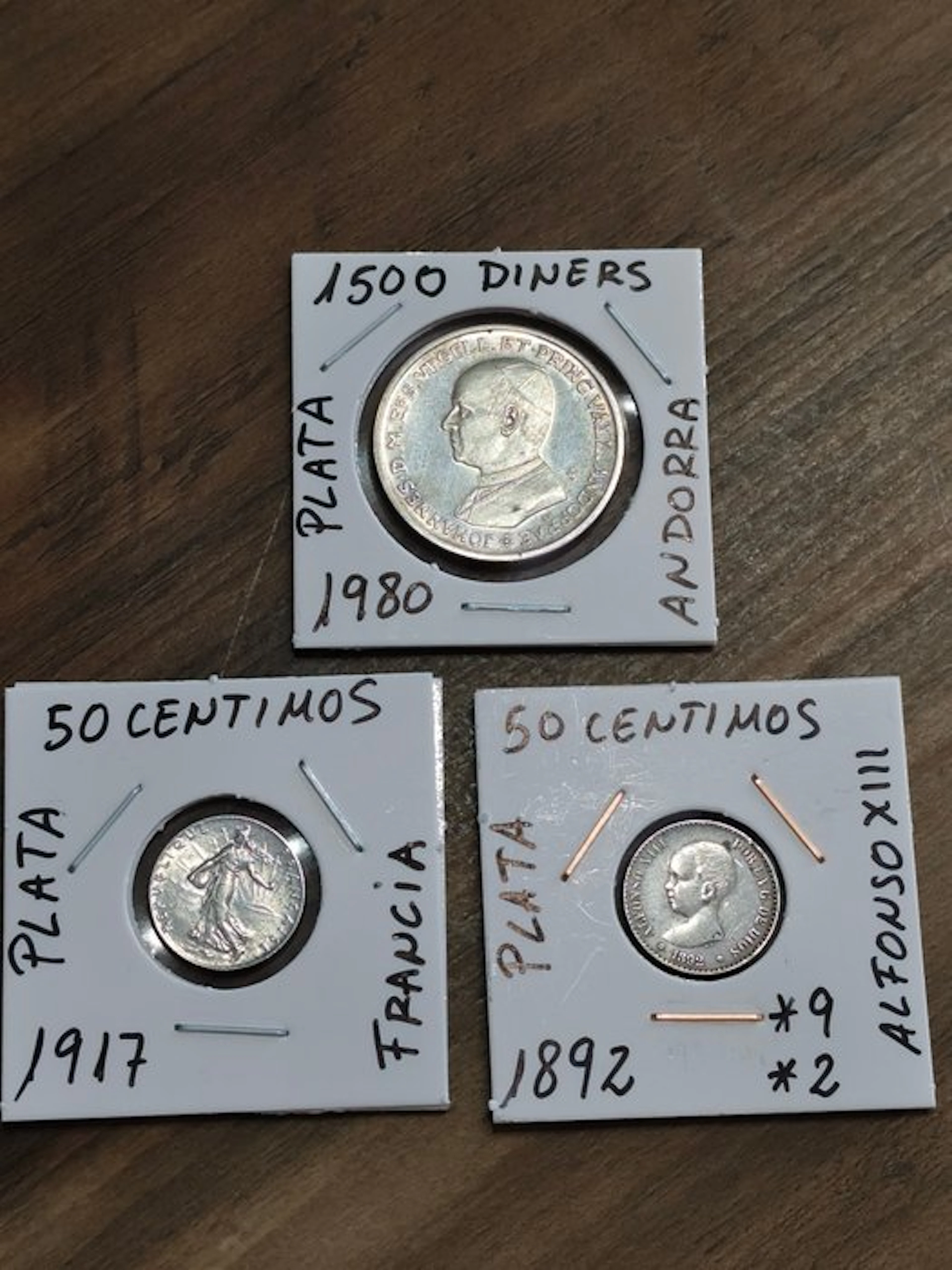 World. Lote de 3 monedas de plata de Andorra- España y...