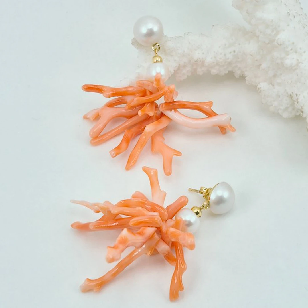 Coral - Silver, Gold-plated - Earrings - PINK CORAL
