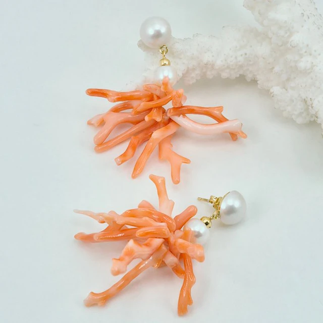 Coral - Silver, Gold-plated - Earrings - PINK CORAL