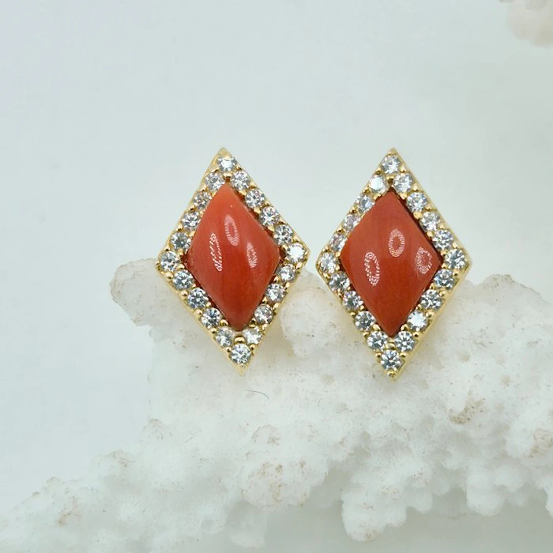 Coral - Silver, Gold-plated, No Reserve - Earrings - CORALLO MEDITERRANEO