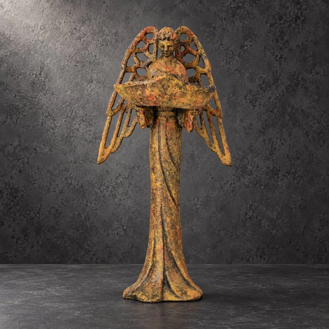 Figurine - IJzeren engel met schaal - Iron
