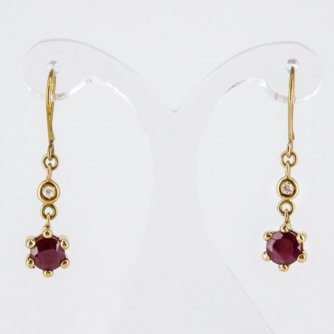 Earrings - 18 kt. Yellow gold Ruby - Diamond