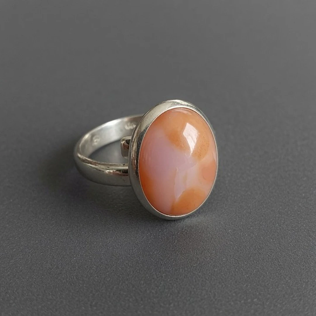Solid 925 sterling silver ring with high-quality carnelian