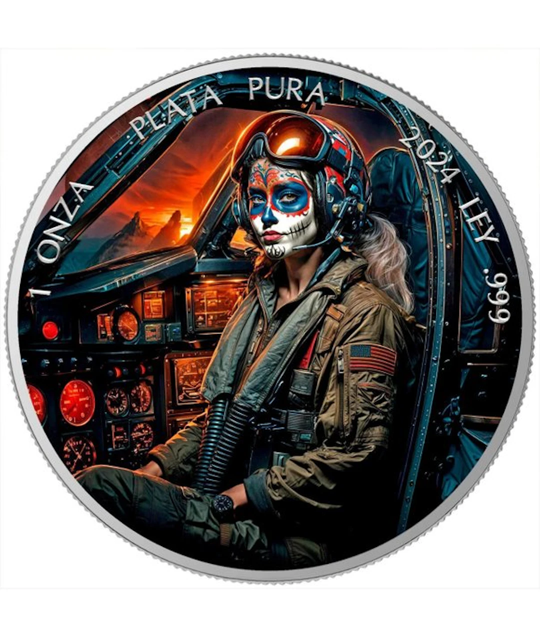 Mexico. 1 Onza 2024 Dia de los Muertos Fighter Pilot , 1 Oz (.999)