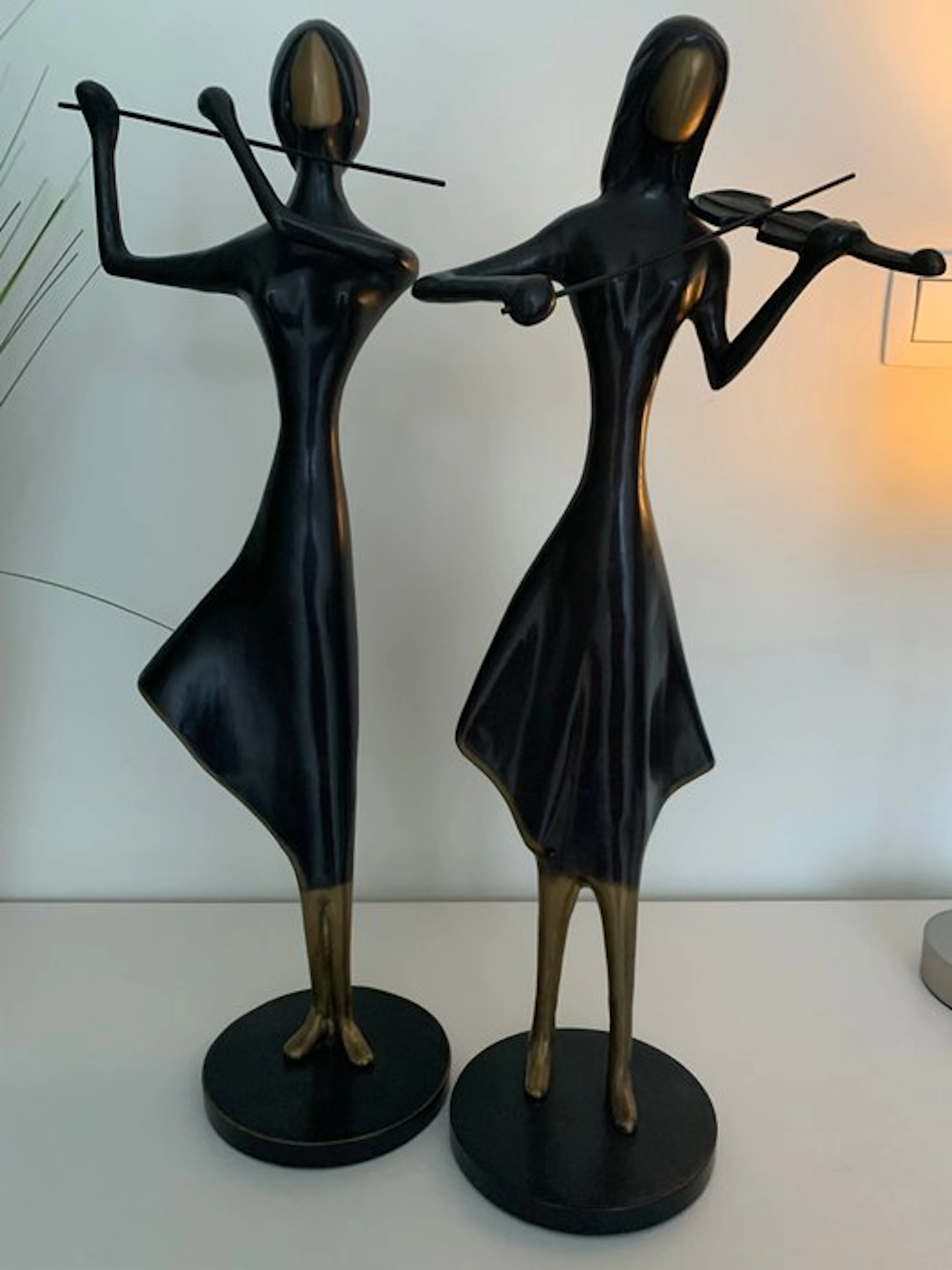 Statue, Twee muzikanten in brons - 35 cm - Bronze