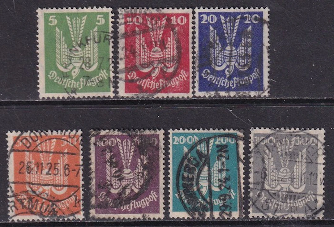 German Empire 1924 - Airmail stamps: Holtztaube (IV) - Michel: 344/350