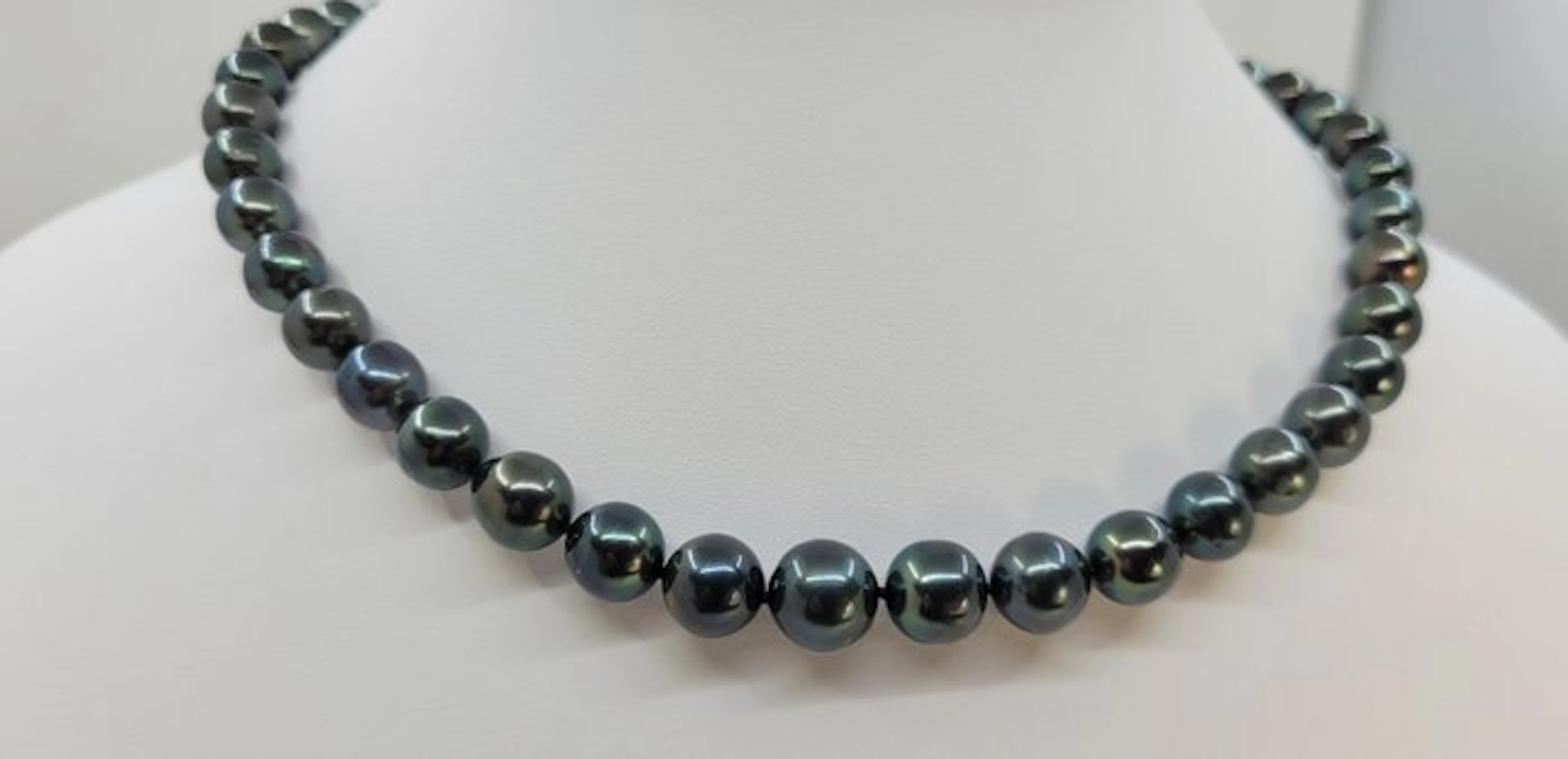 Necklace PSL Certified Peacock Black Tahitian Pearls - 8.0x10.7mm