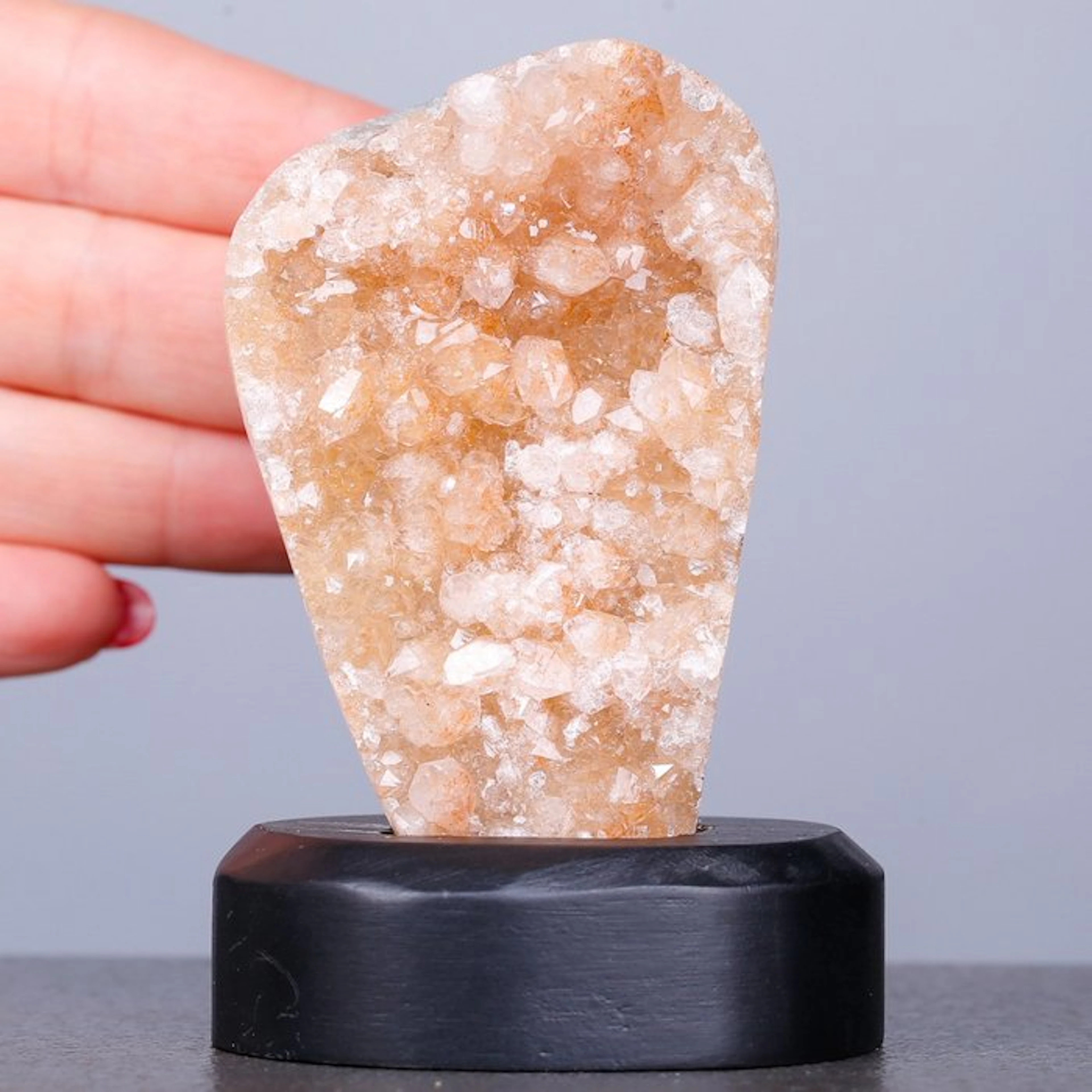 No Reserve - Pink Calcite Druse on Wood Base - Height: 90...