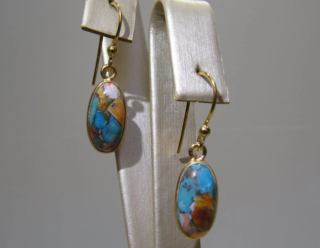 Turquoise Earrings - Height: 29 mm - Width: 8.3 mm- 2.72 g - (2)