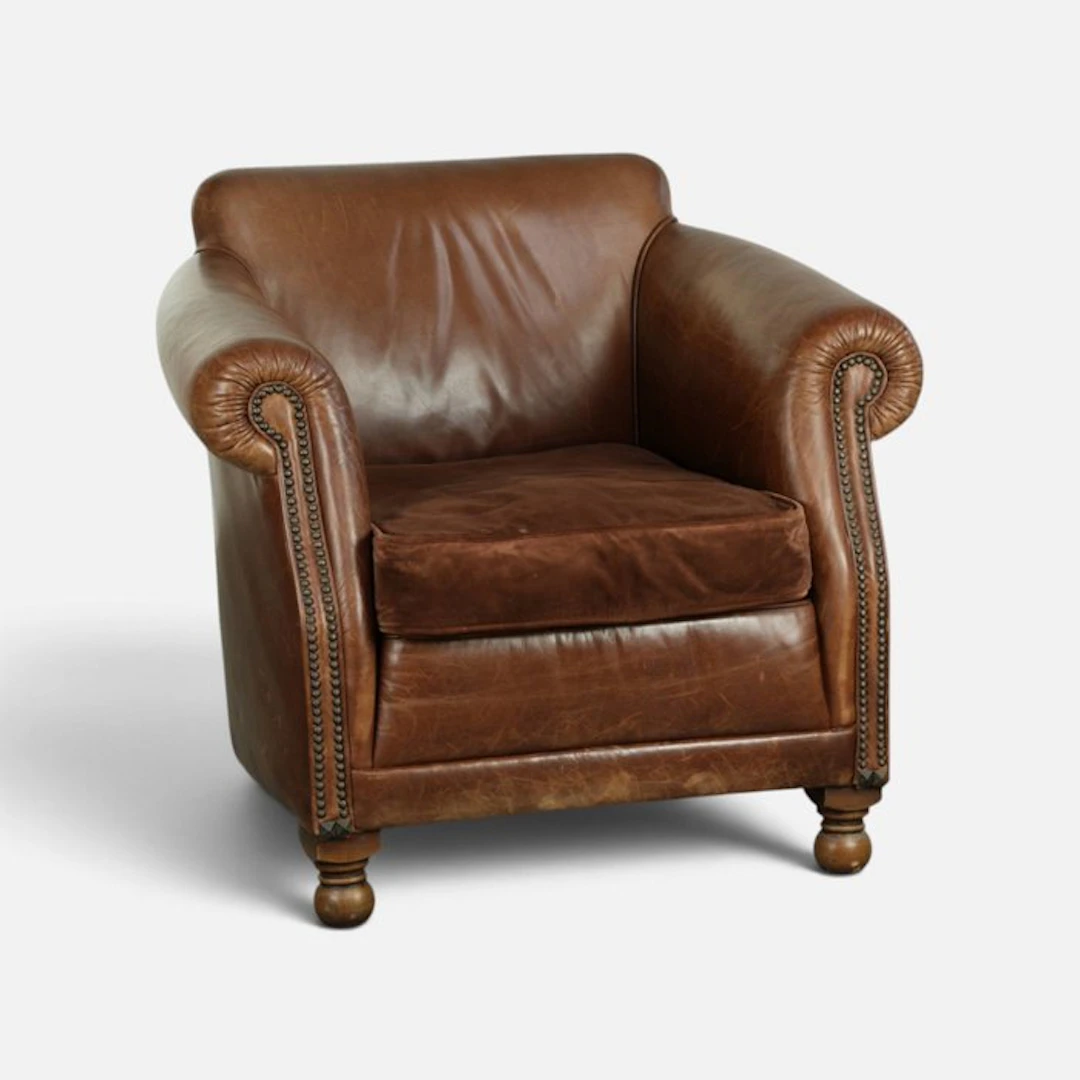 Armchair - Leather, Wood - Rundleren armchair