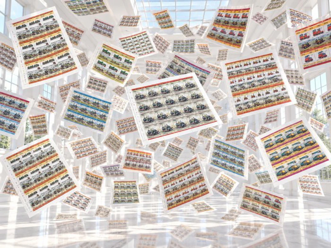 World - Batch of complete sheets with trains / railways, about 170 pieces.