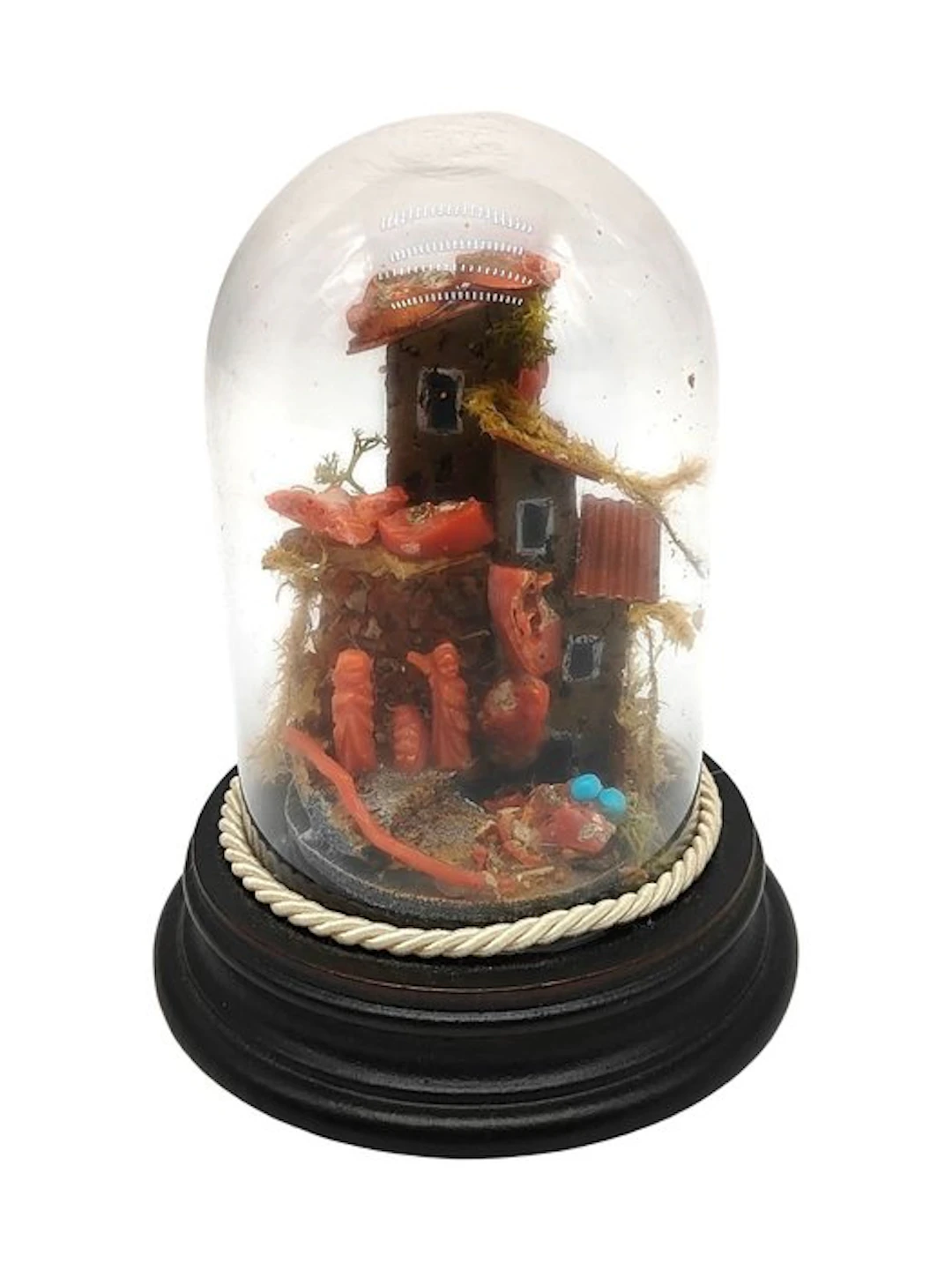 Handcrafted nativity scene made in Sardinia with branches and small sculptures
