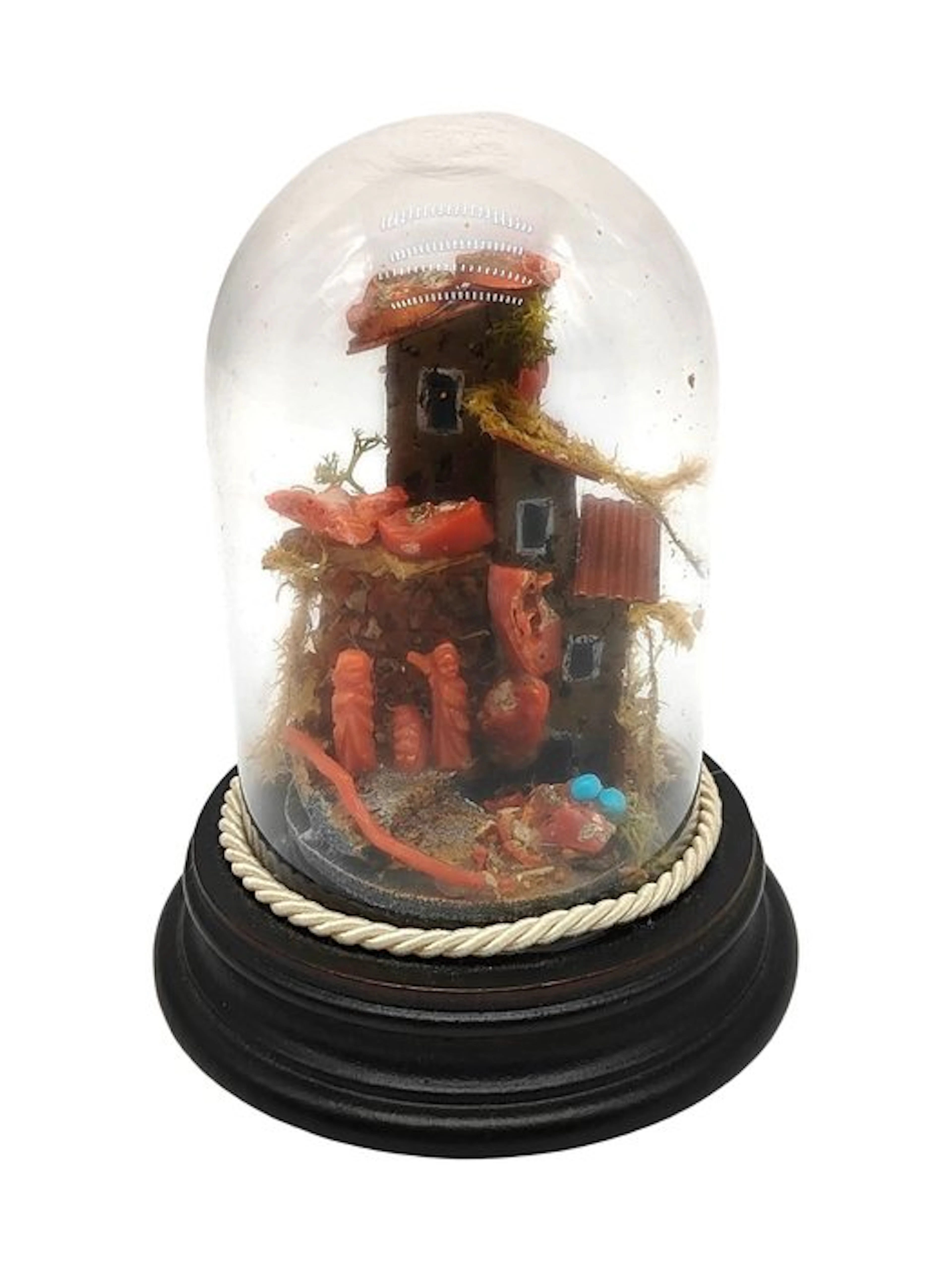 Handcrafted nativity scene made in Sardinia with branches and small sculptures
