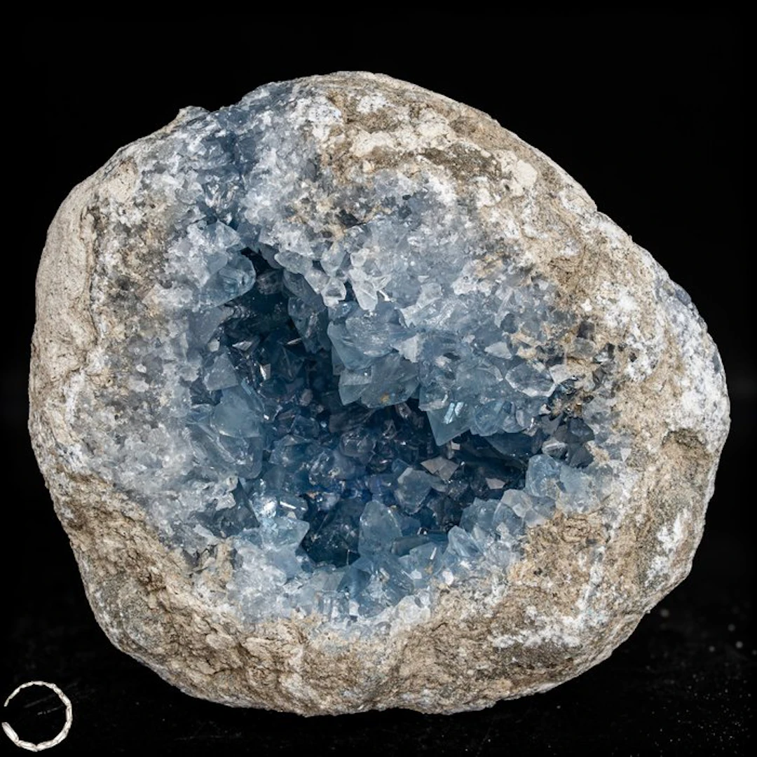 Natural celestite druses from Madagascar – a sky-blue...