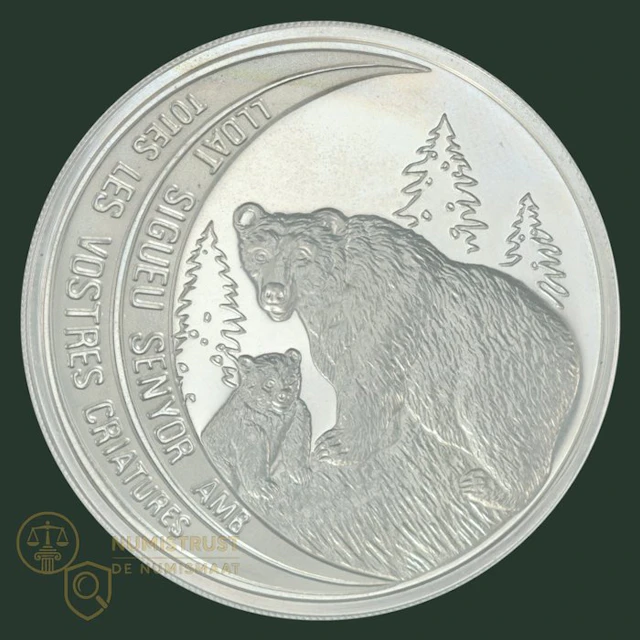 Andorra. 10 Dinar 1992 "Wildlife Brown Bear" (No reserve price)