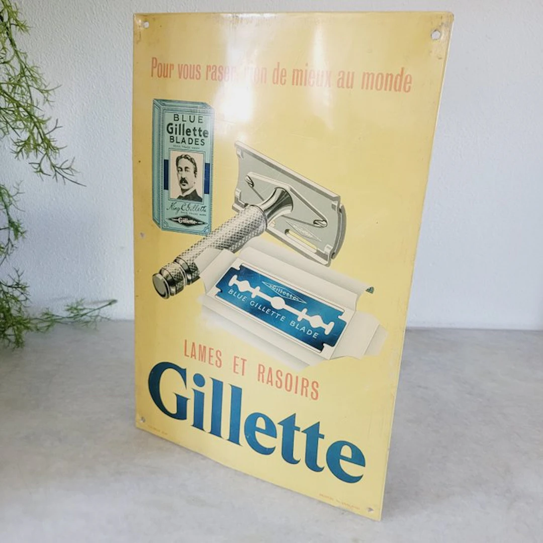 Zeldzaam Gillette Blue Blades reclamebord, T.P. BRUX. 35167, 1950
