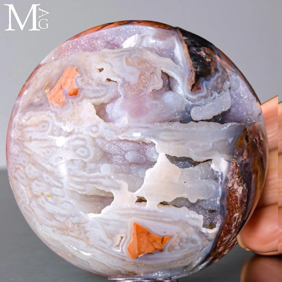 Vivid Sakura Flower Agate - Rare Sakura Agate Sphere...