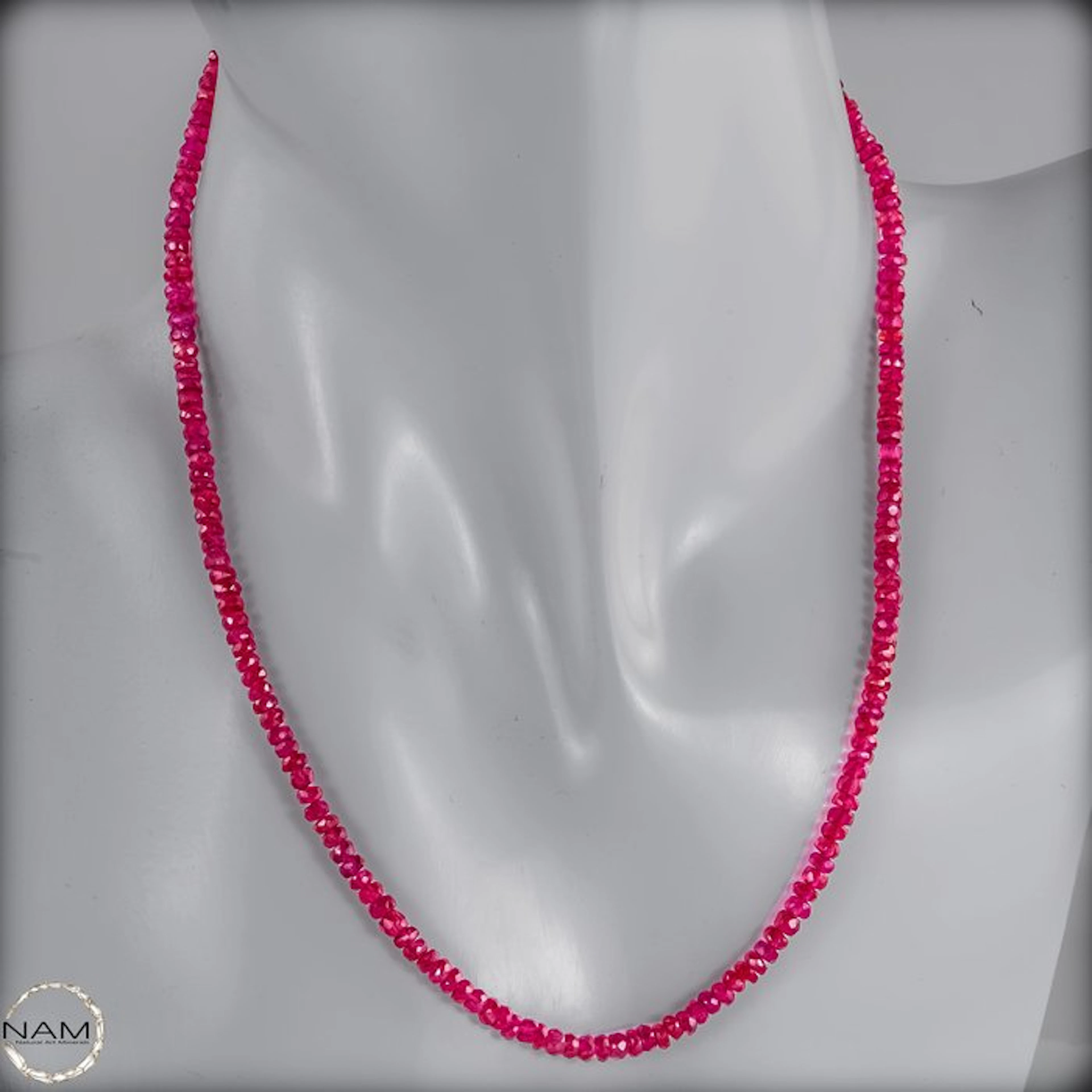 Ruby strand for binding – Luminous red in faceted elegance 49.4 ct- 9.88 g