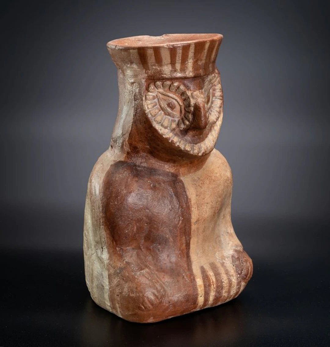 Pre-Columbian. Moche Owl Ceramic Vessel With Spanish Import License. Published.