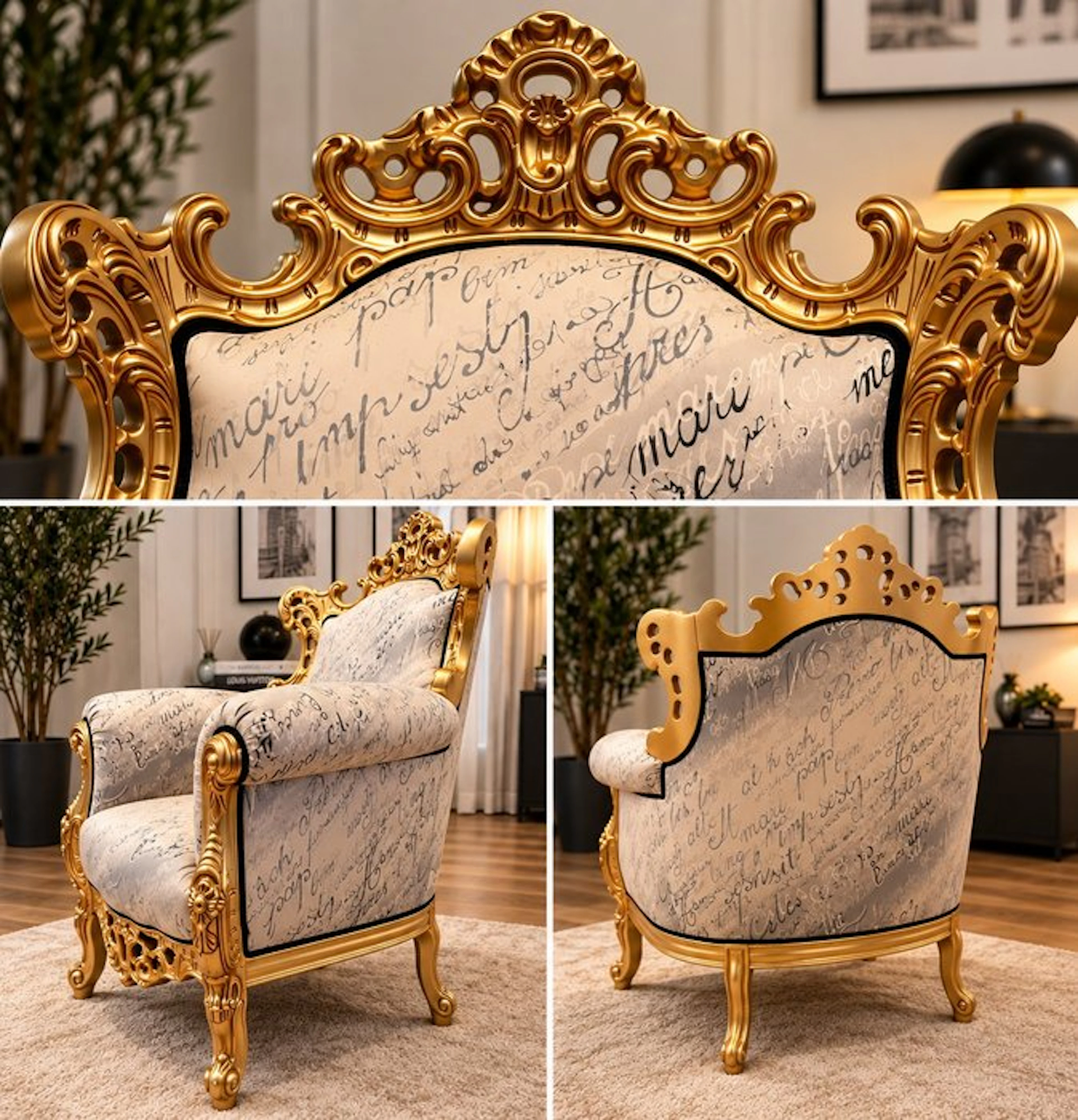 Armchair - Wood, Gold, Textile