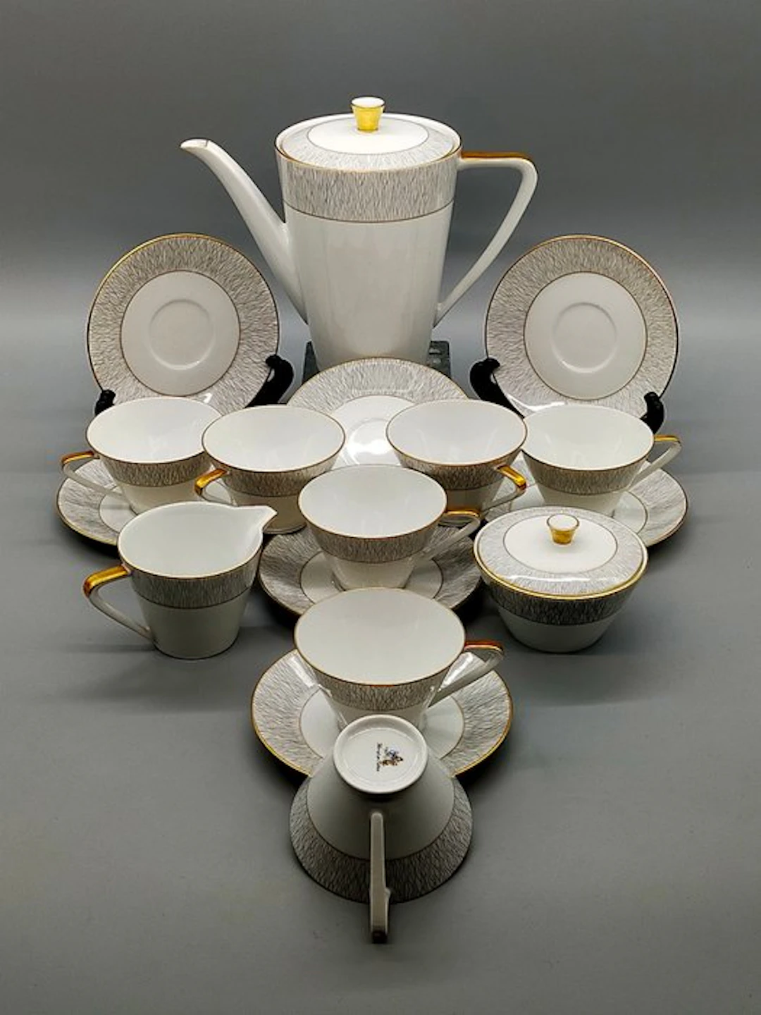 Königl. pr. Tettau - Coffee set - Porzellan Kaffeeservice Goldrand - Porcelain