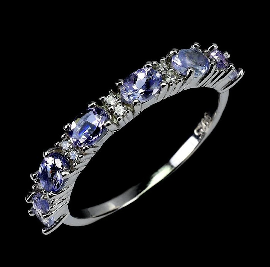 Ohne mindestpreis - Ring Silver, 14K White Gold plated Tanzanite
