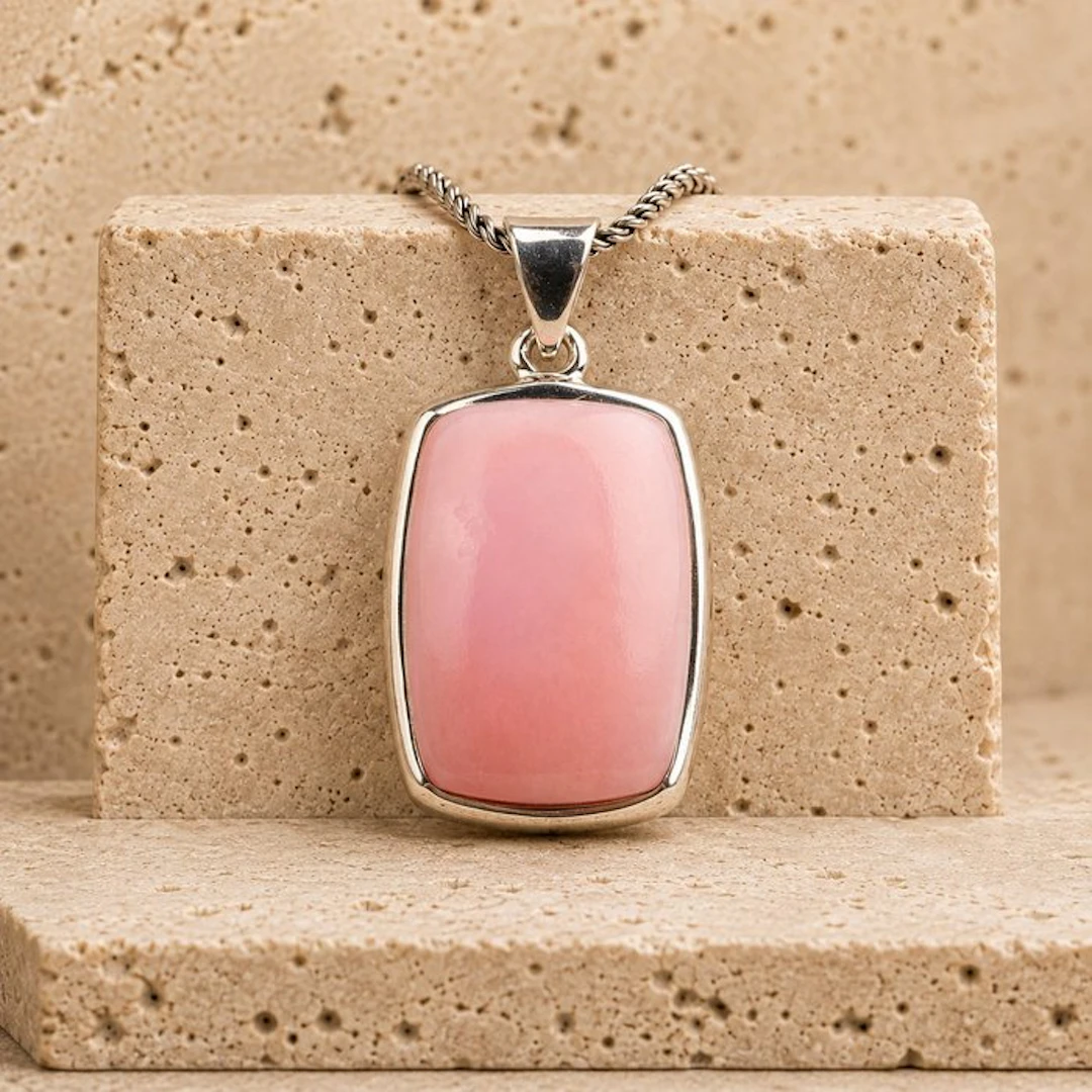 Sterling silver pendant with natural Peruvian pink opal –...