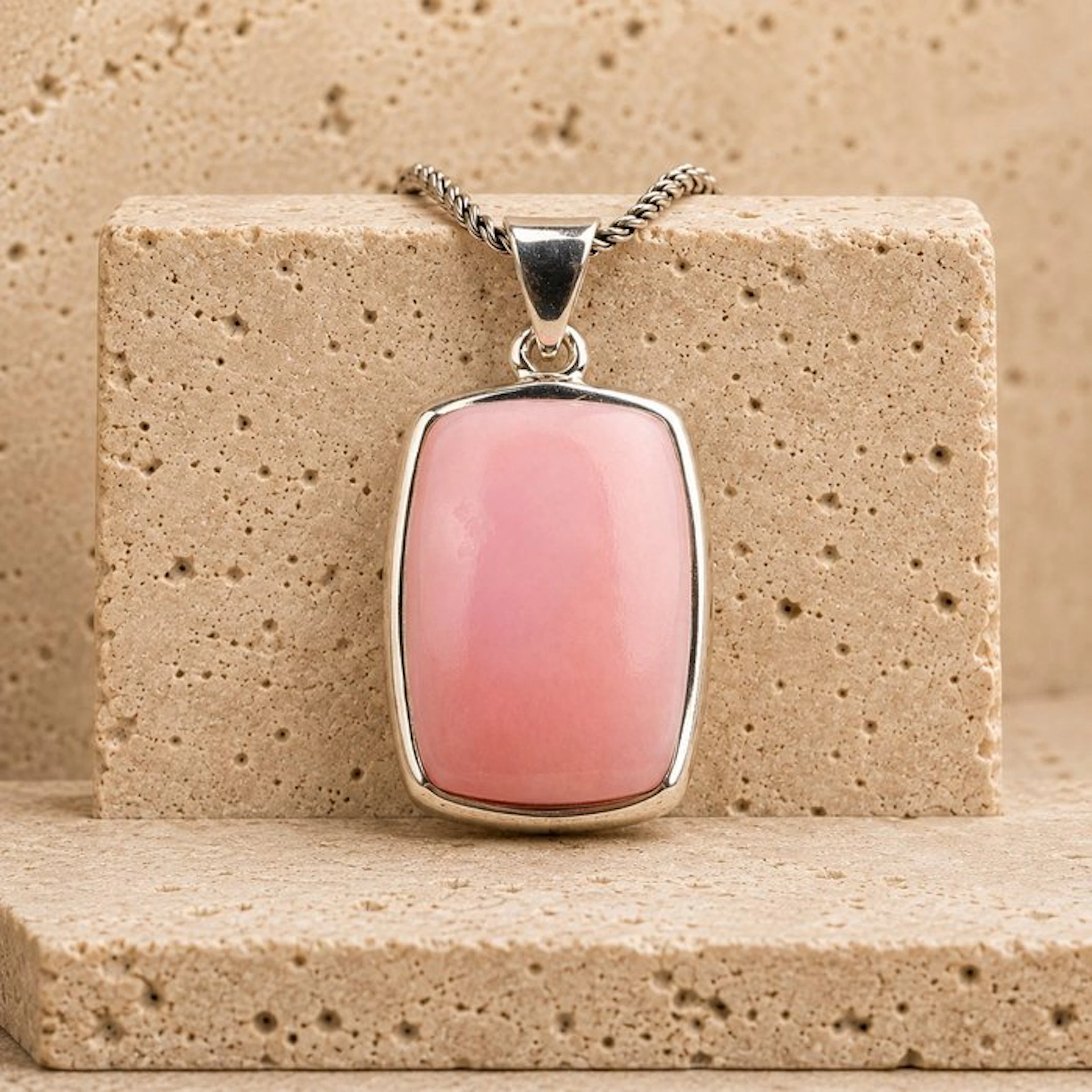 Sterling silver pendant with natural Peruvian pink opal –...