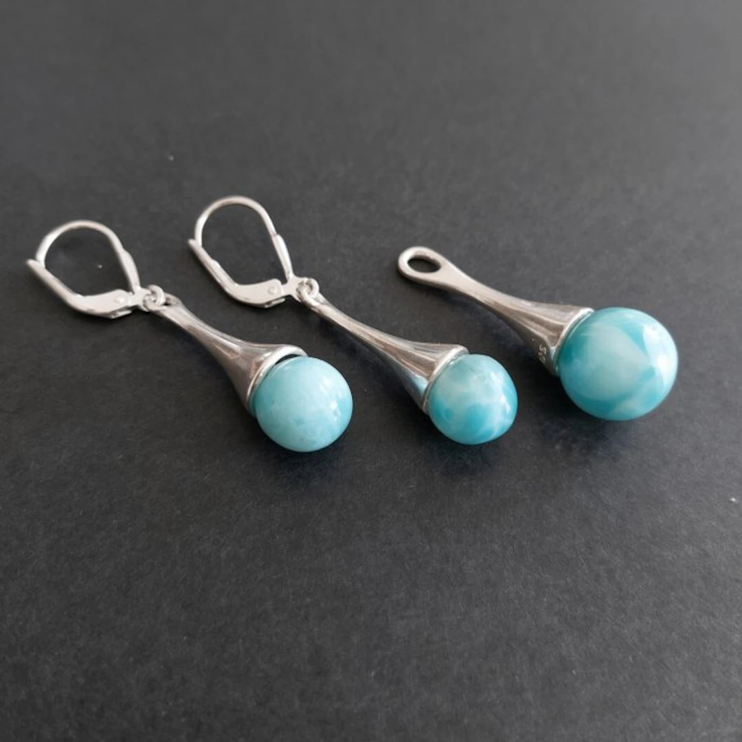 Larimar. Pendant and earring set