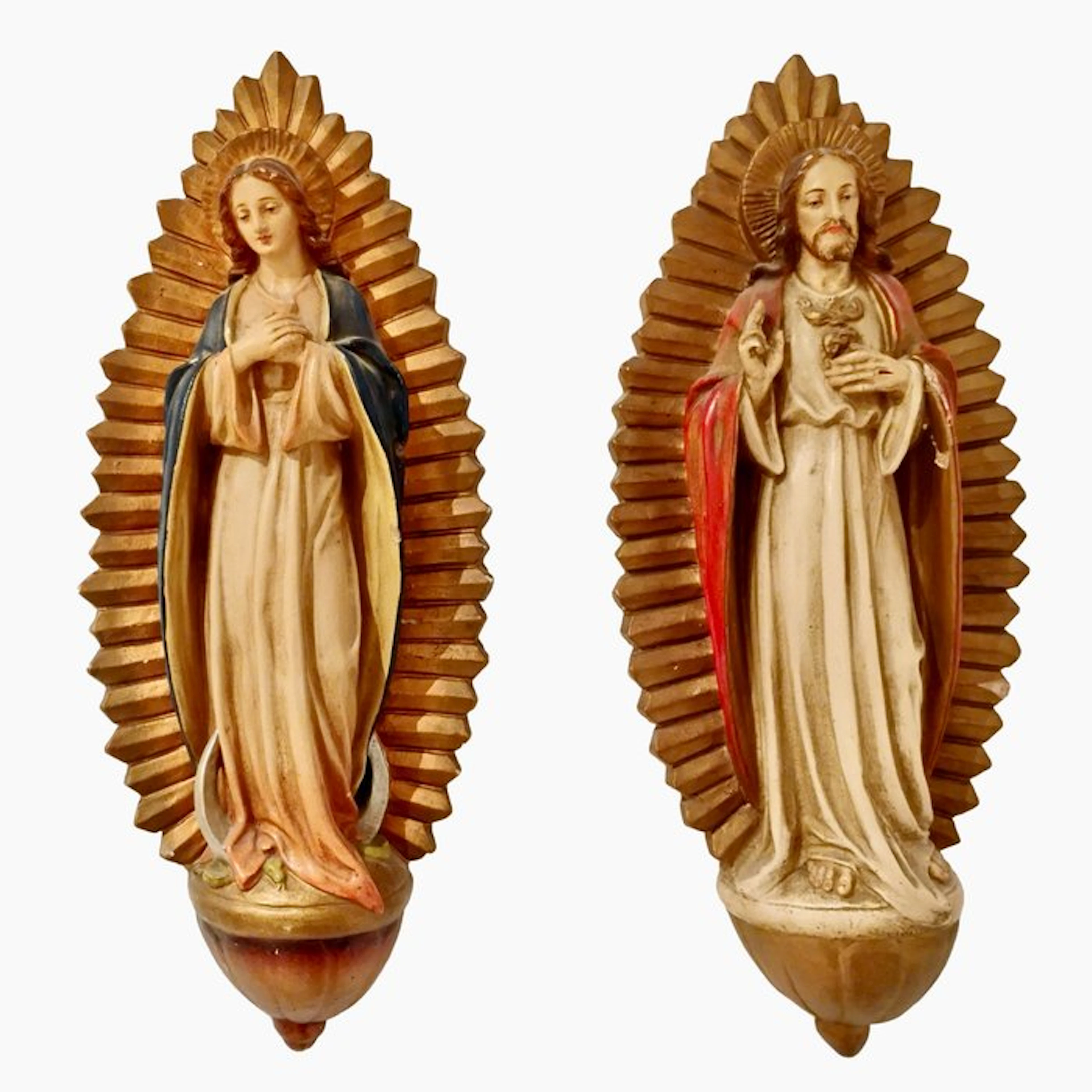 Pair of wall sculptures - Madonna & Jesus - 41.5 cm (2) - Plaster - 1920-1930