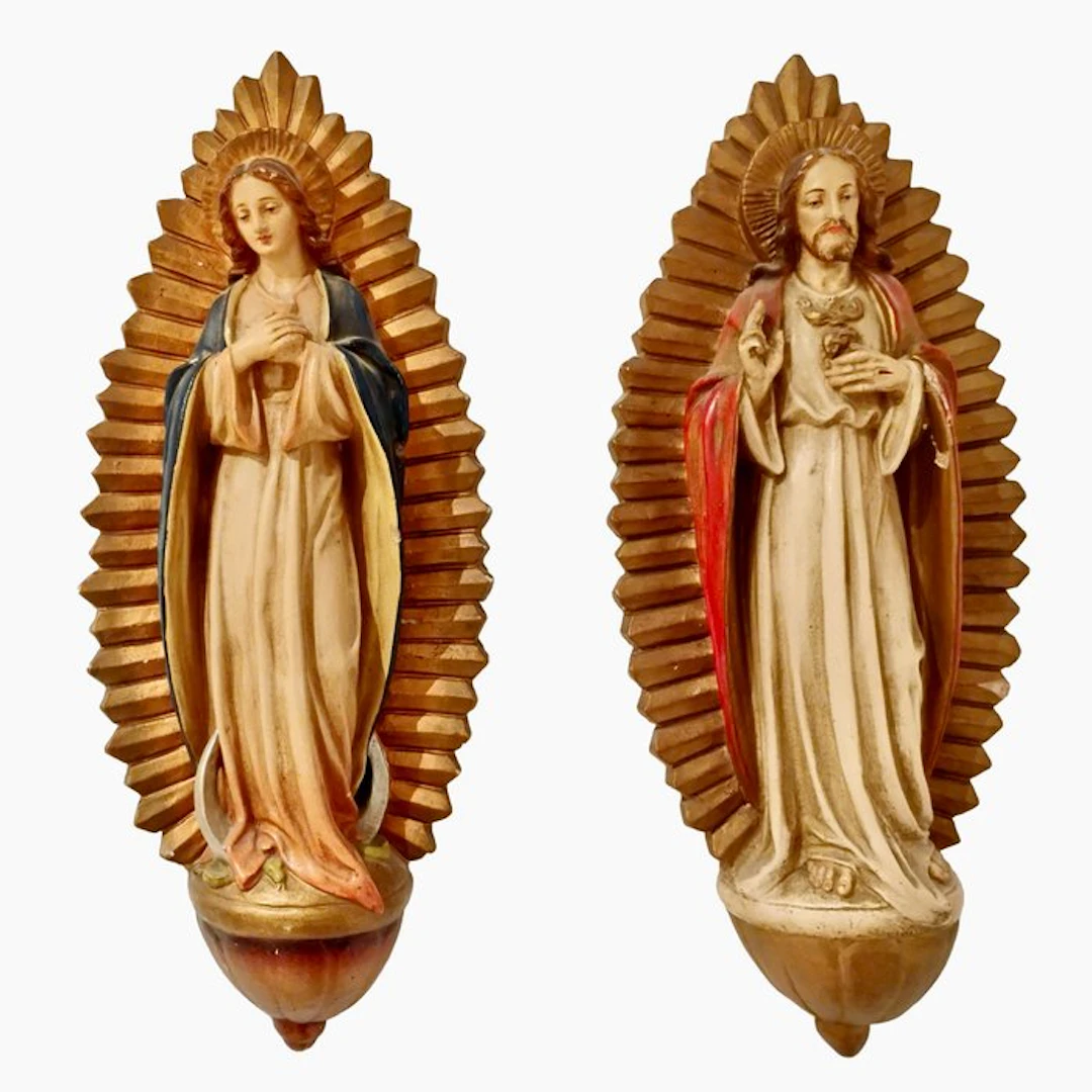 Pair of wall sculptures - Madonna & Jesus - 41.5 cm (2) - Plaster - 1920-1930