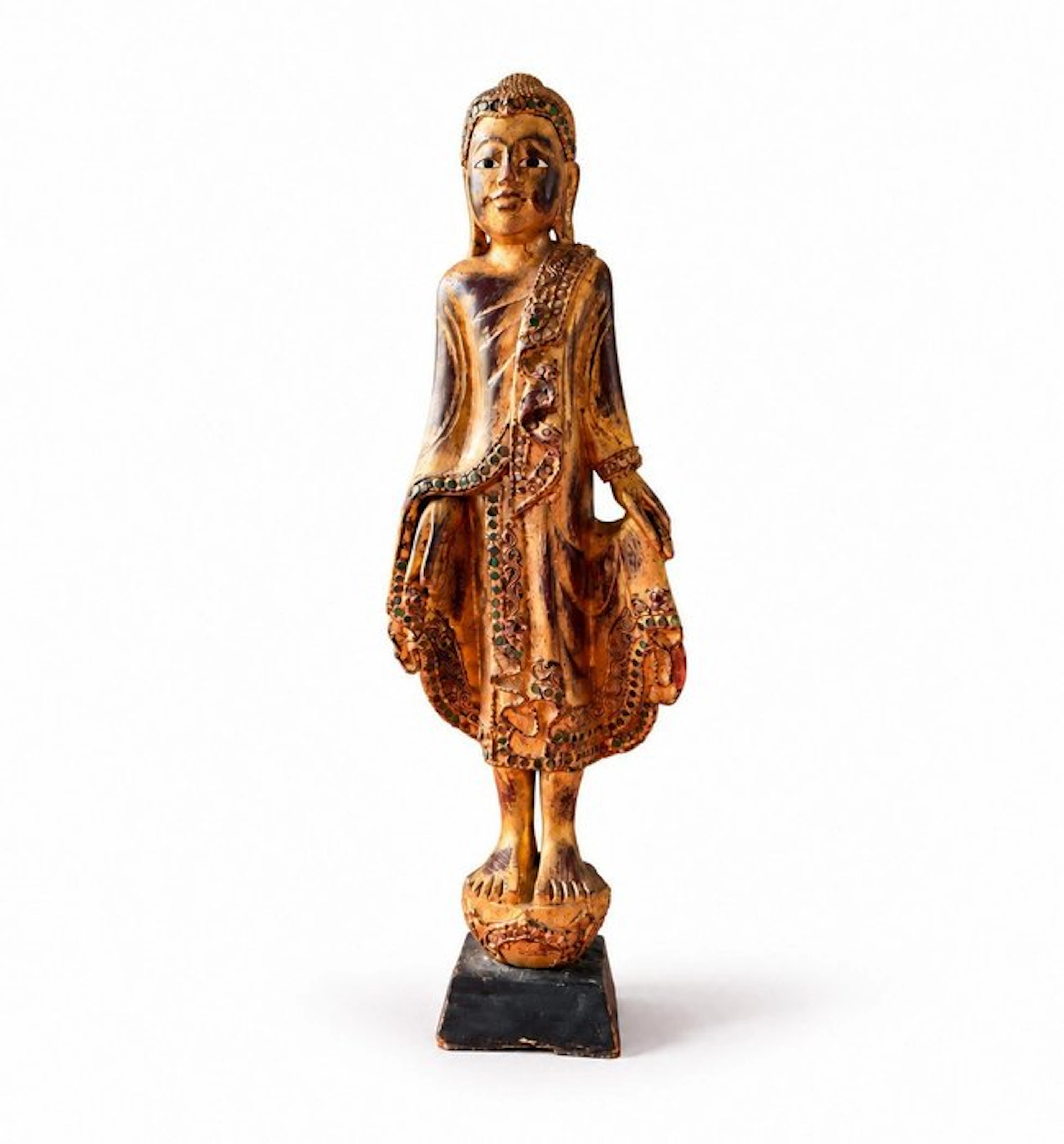 Stehender Mandalay-Buddha aus Holz - Sculpture...