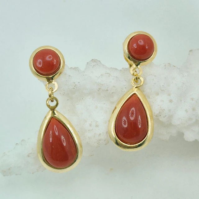 Coral - Silver, Gold-plated, No Reserve - Earrings - CORALLO MEDITERRANEO
