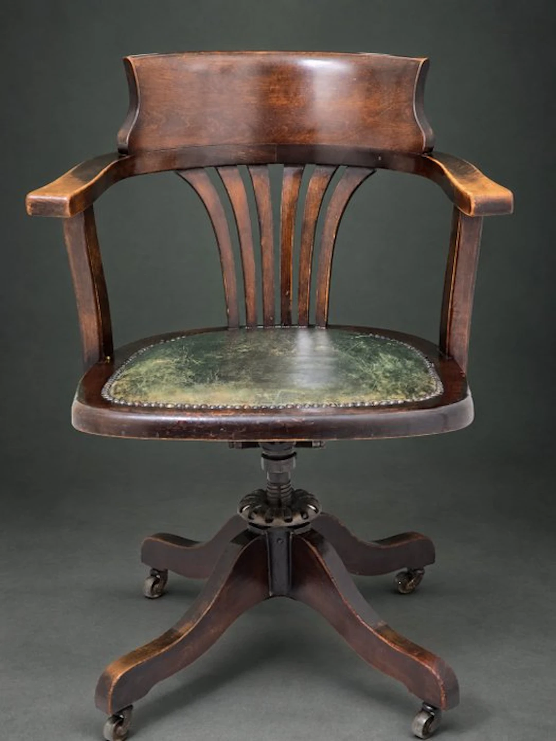 Office chair - Wood, Leather, Cast iron - Antique English desk stool