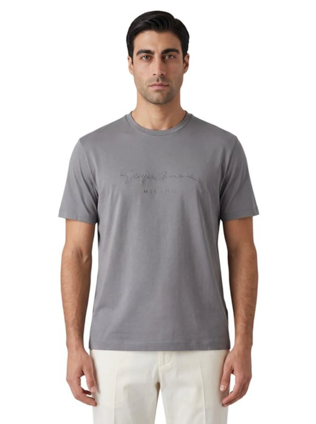 GIORGIO ARMANI - 60 IT - T-Shirt Logo Gray Ash 100%...