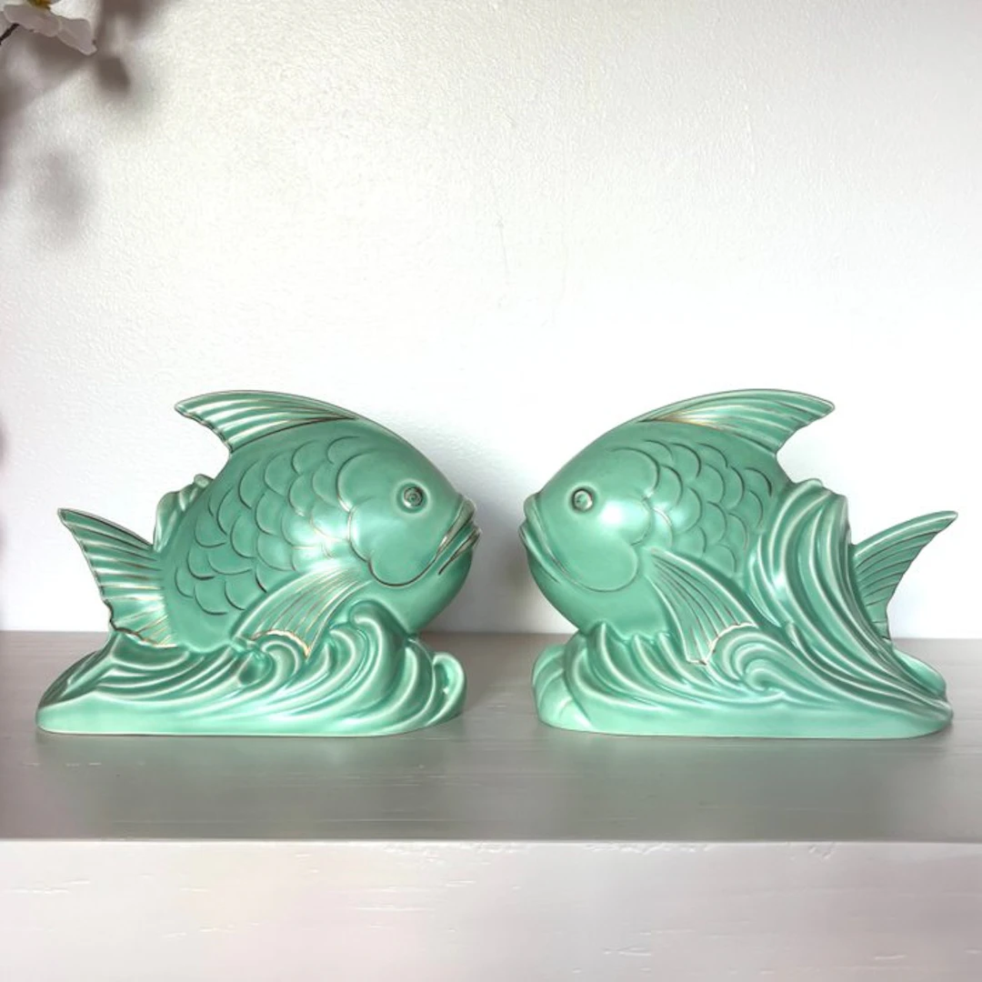 Longwy - Bookends (2) - Fish - Faience