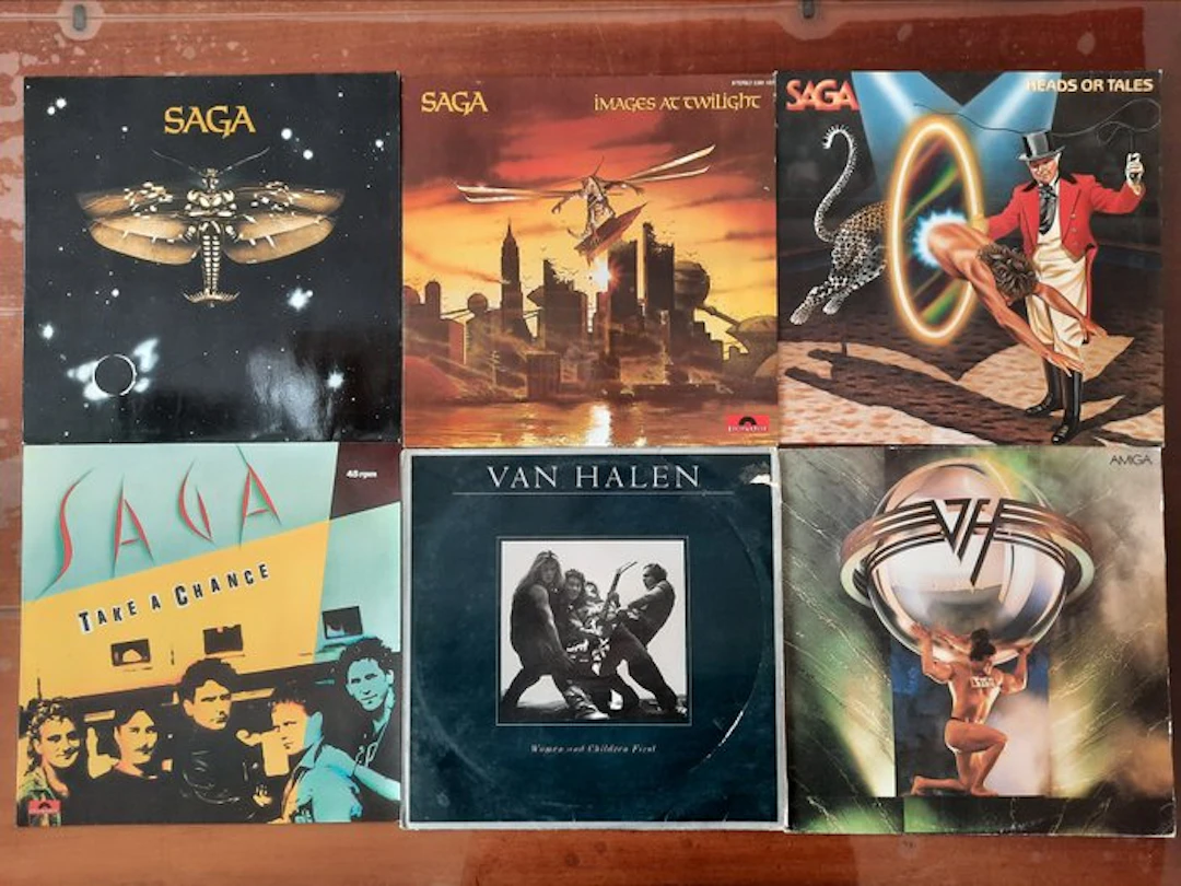 Saga, Van Halen - 5 x LP Albums + 1 x maxi single...