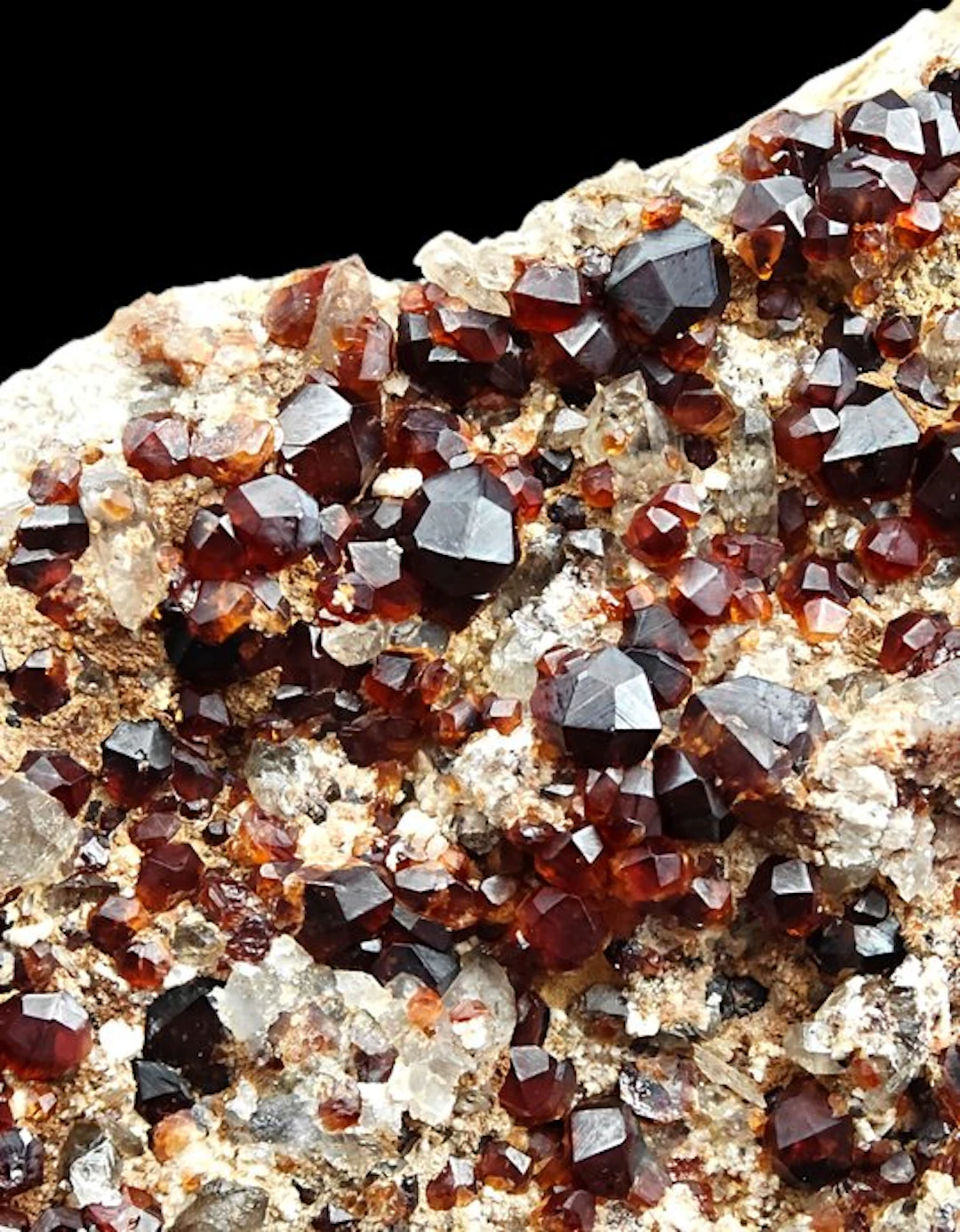 COARSE RED AND ORANGE SPESSARTINE with QUARTZ Crystals on...