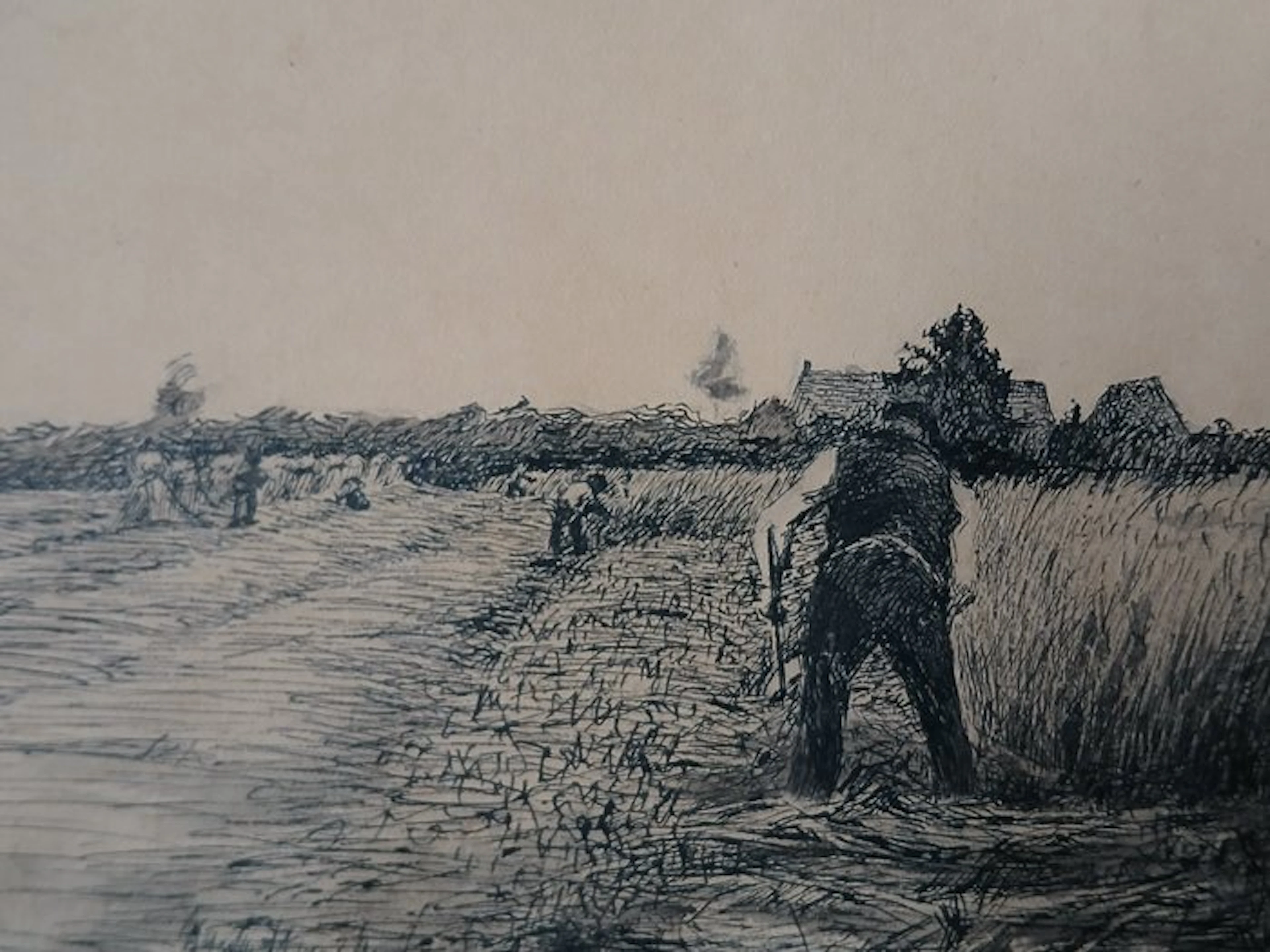 Belgian School (XIX-XX) - Oogst - landschap in Vlaanderen
