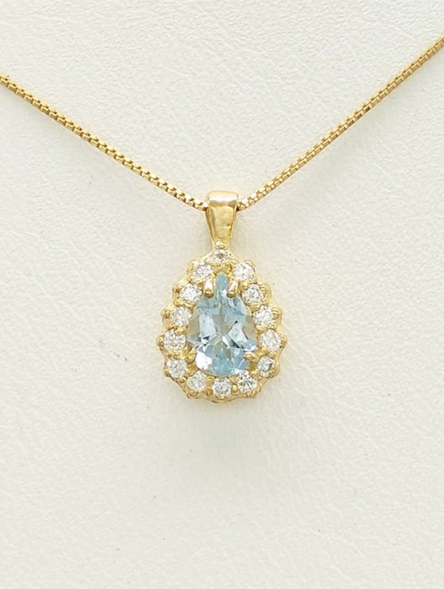 No reserve price - Necklace - 14 kt. Yellow gold Aquamarine - Diamond