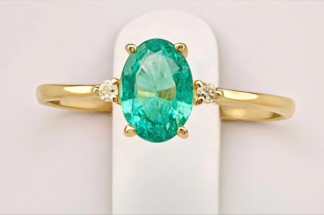 No reserve price - Ring - 14 kt. Yellow gold Emerald - Diamond