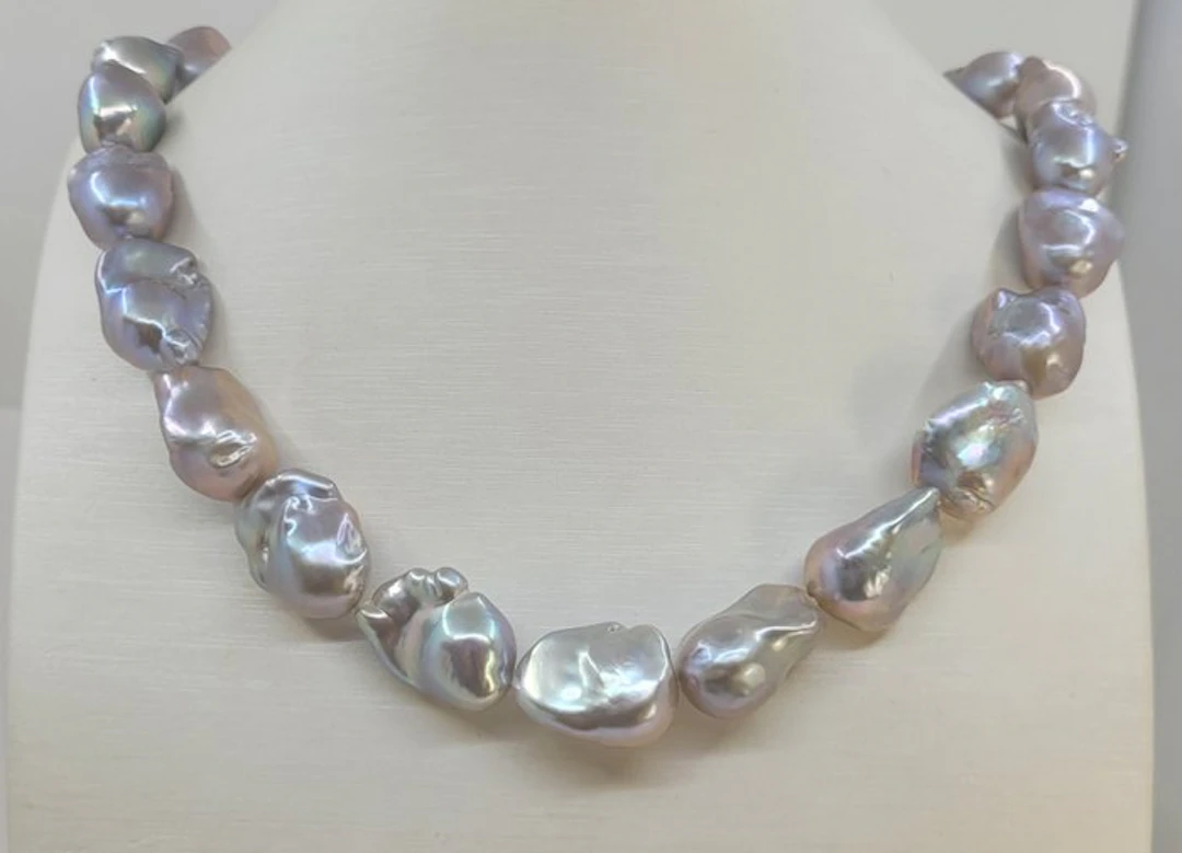No reserve price - Necklace 13x15mm Grey Baroque Edison pearls
