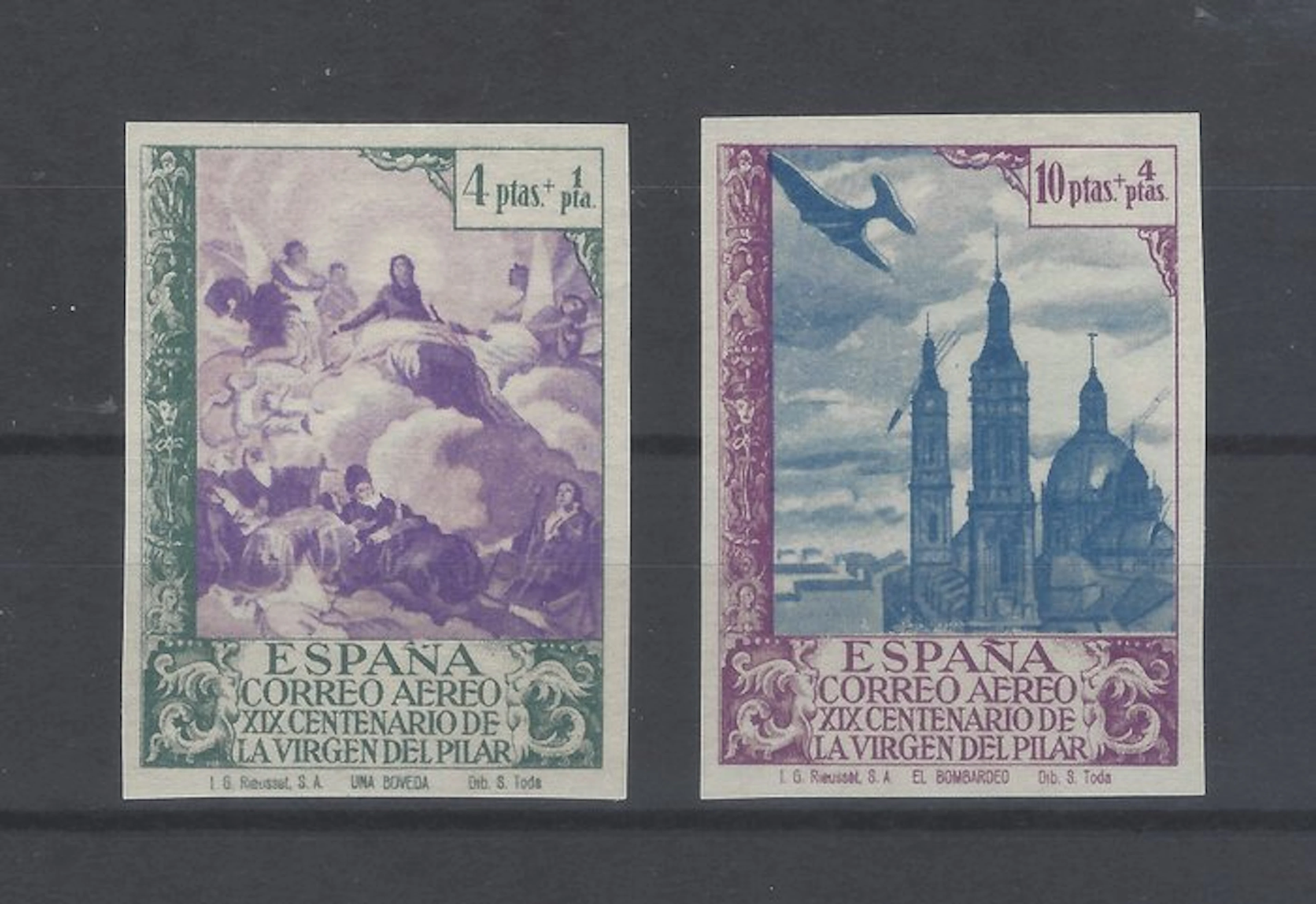 Spain 1940 - 4 and 10 pts. Aerial pillar—without denting - Edifil
