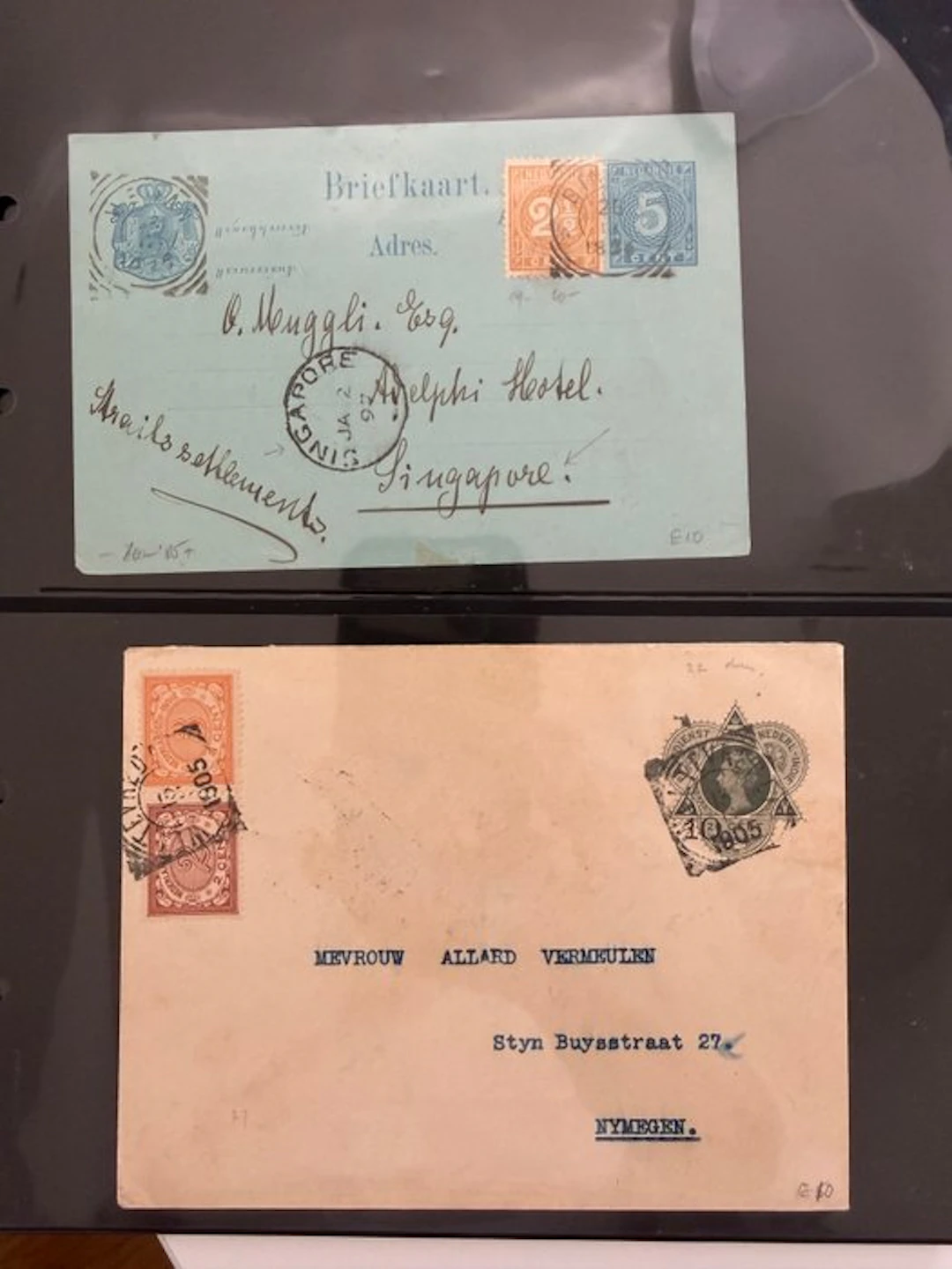 Dutch East Indies - Collection of postage value stamps in album pages