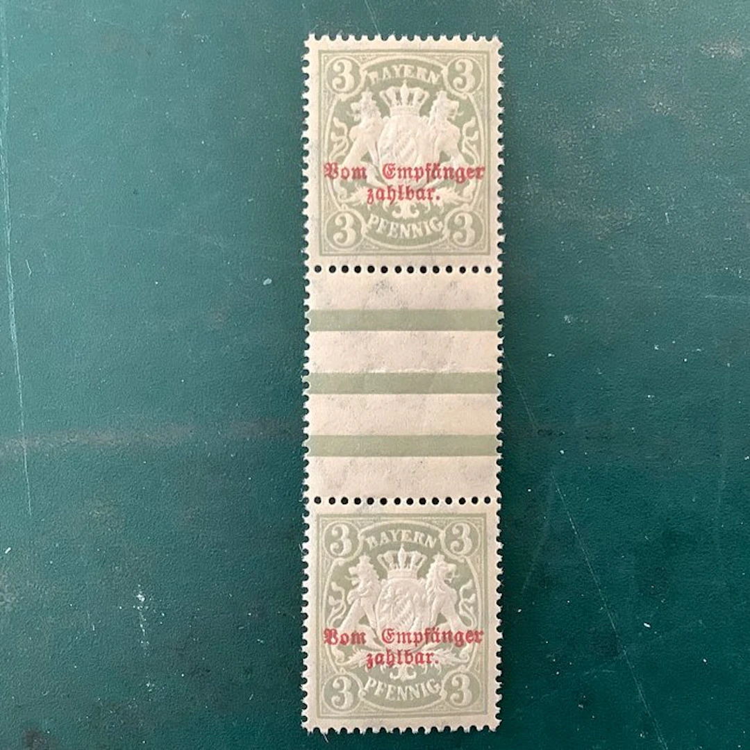 Bavaria 1900 - Service: 3 Pf in a pair with interpanel - MNH - Michel 10A x ZS
