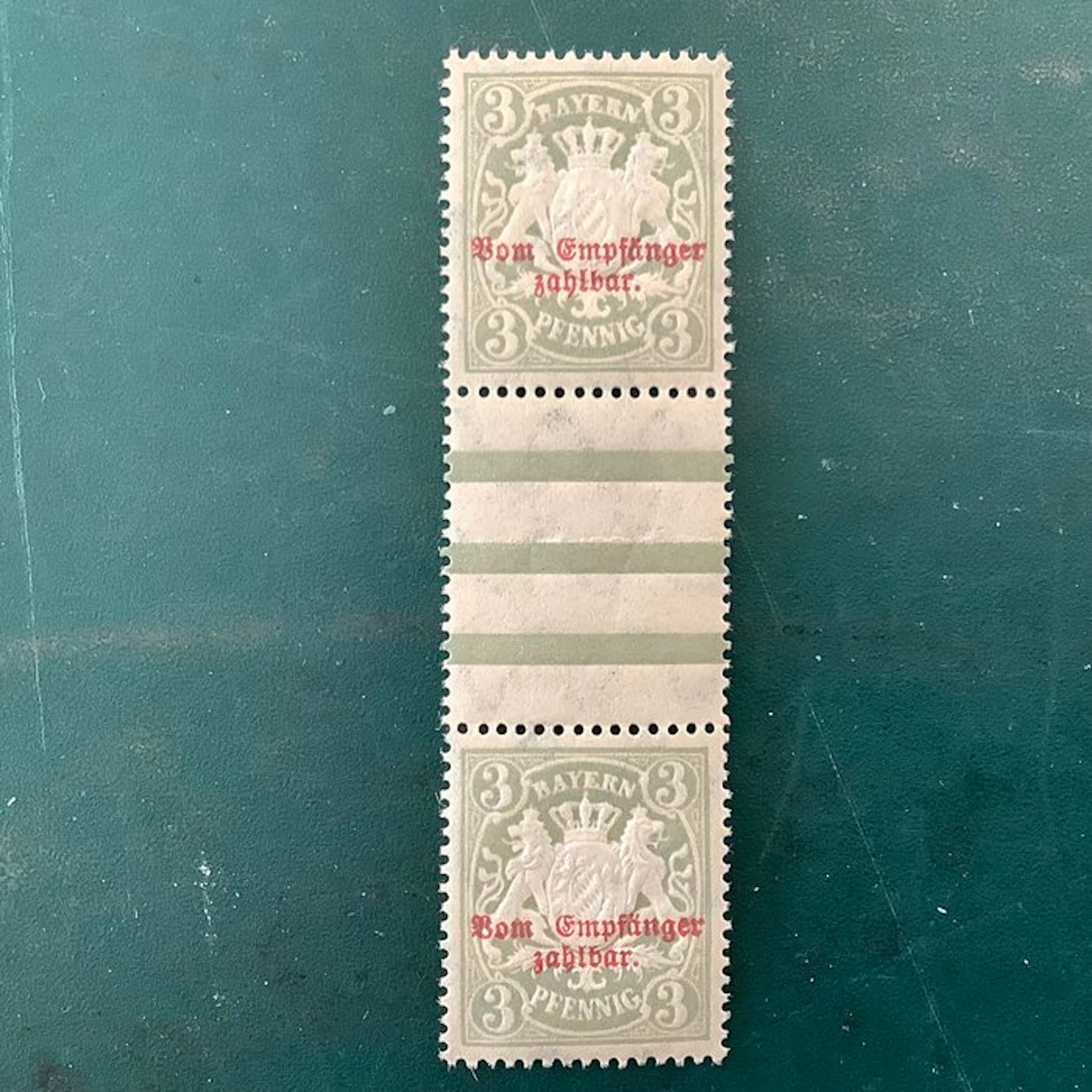 Bavaria 1900 - Service: 3 Pf in a pair with interpanel - MNH - Michel 10A x ZS