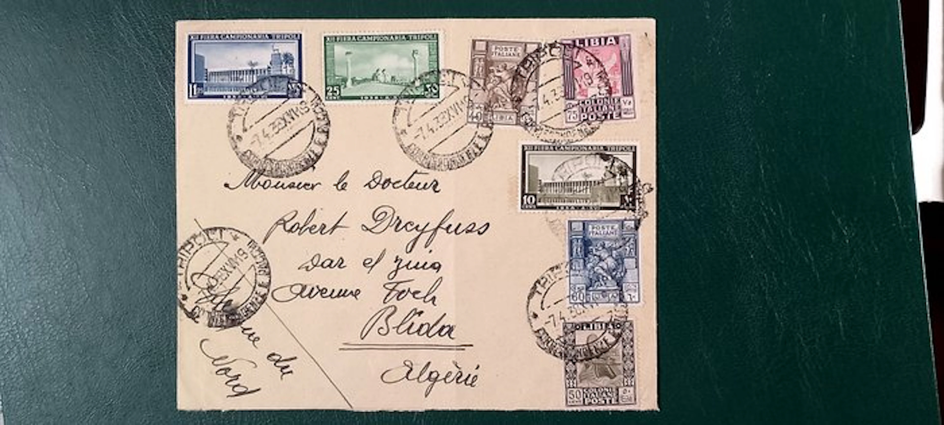 Italian Libya 1938 - Envelope mailed on 7.4.38 from Tripoli to Blida
