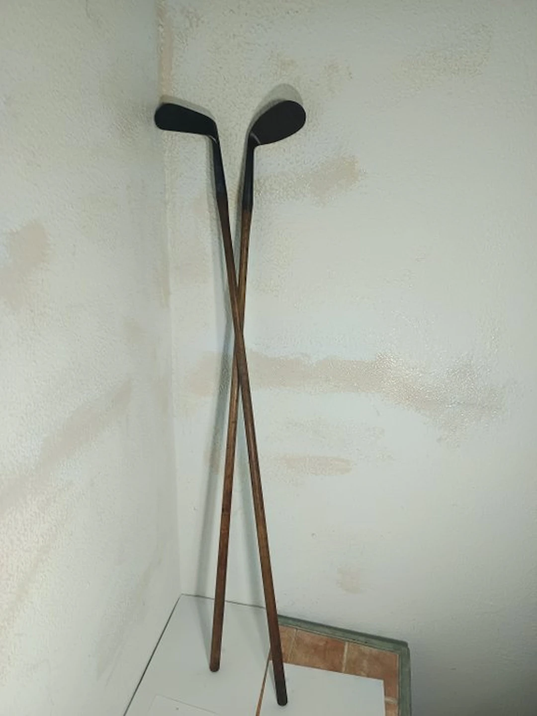 Decorative object, hickory stick golf clubs