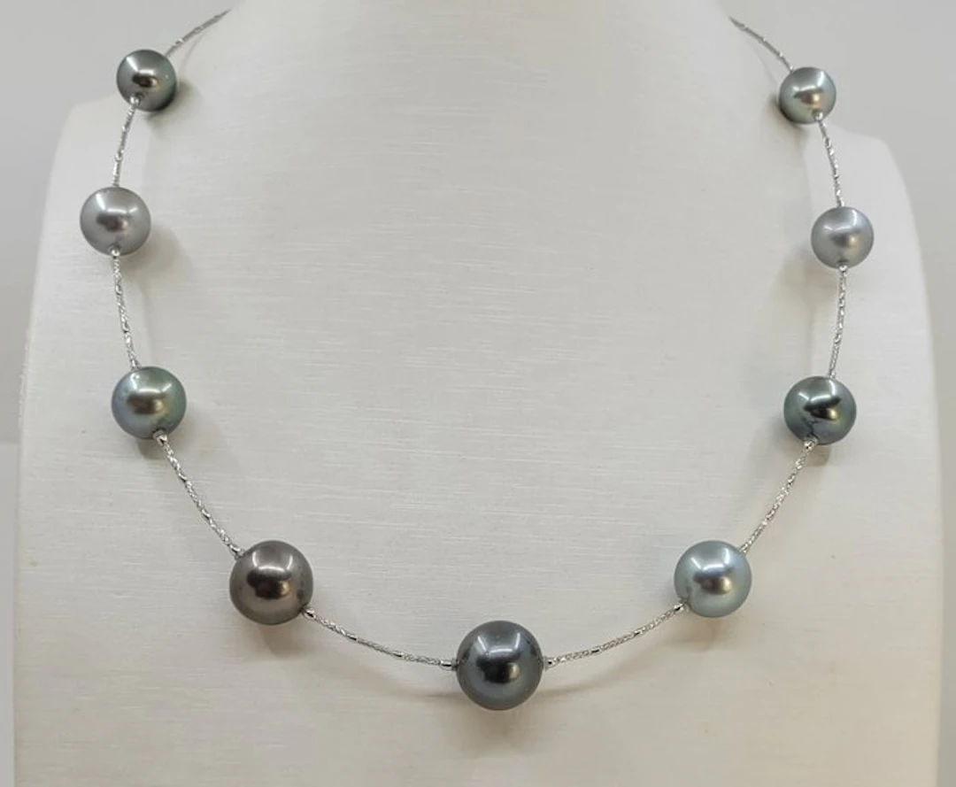 Necklace Platinum, ALGT Certified Tahiti Pearls - 10x12.5mm